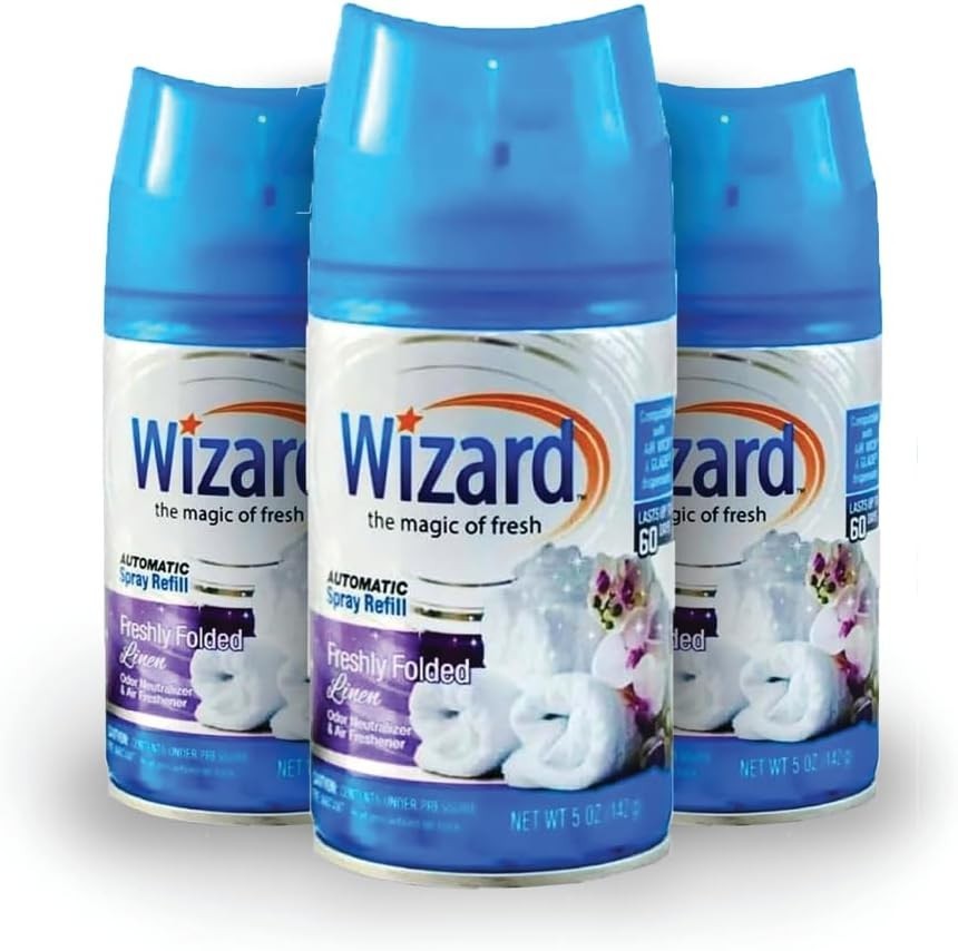 3 Wizard Automatic Spray Refills 5oz Freshly Folded Linen Air Freshener Refill gallery