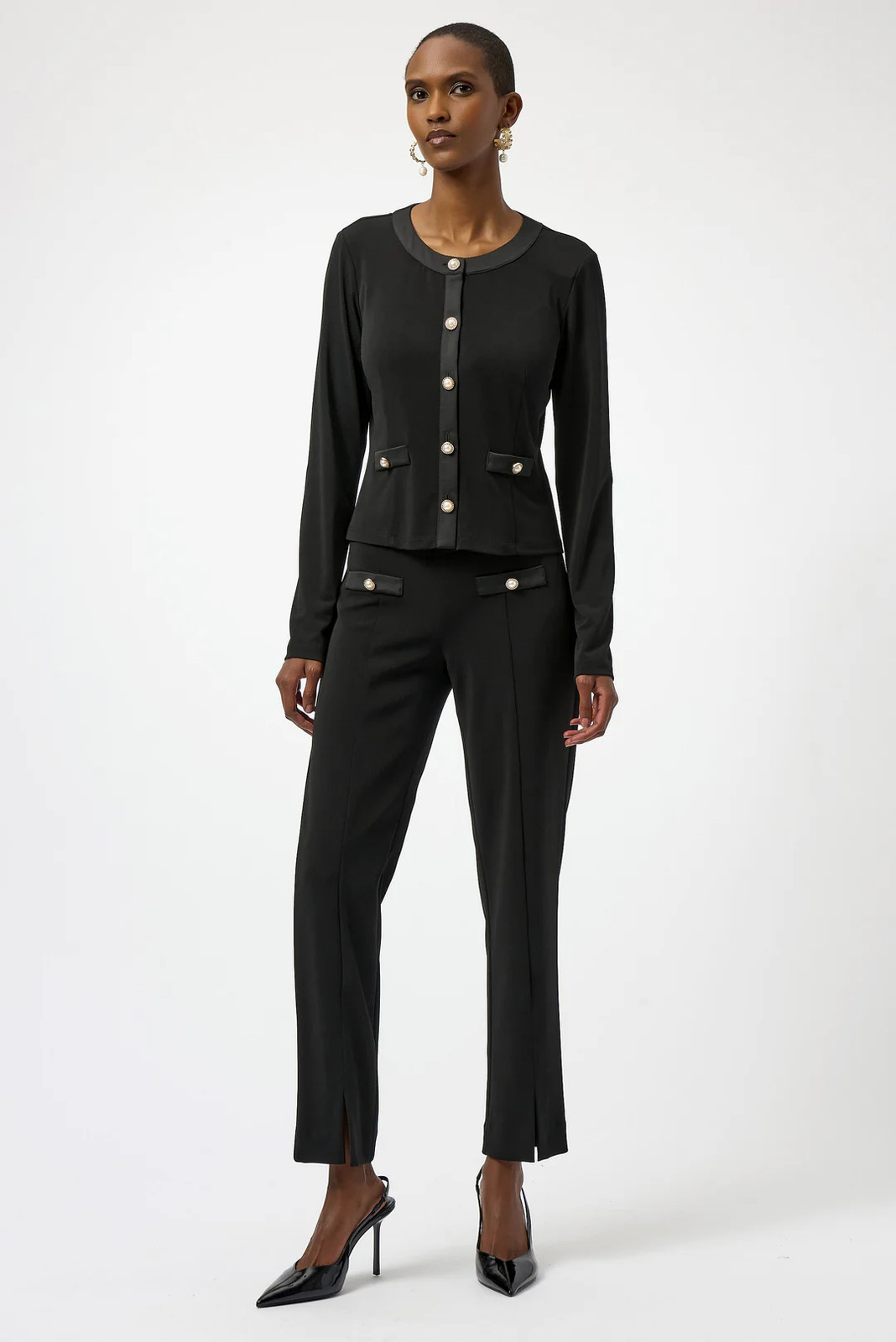 Joseph Ribkoff Black Front Slit Pull On Straight Pants 254185 gallery