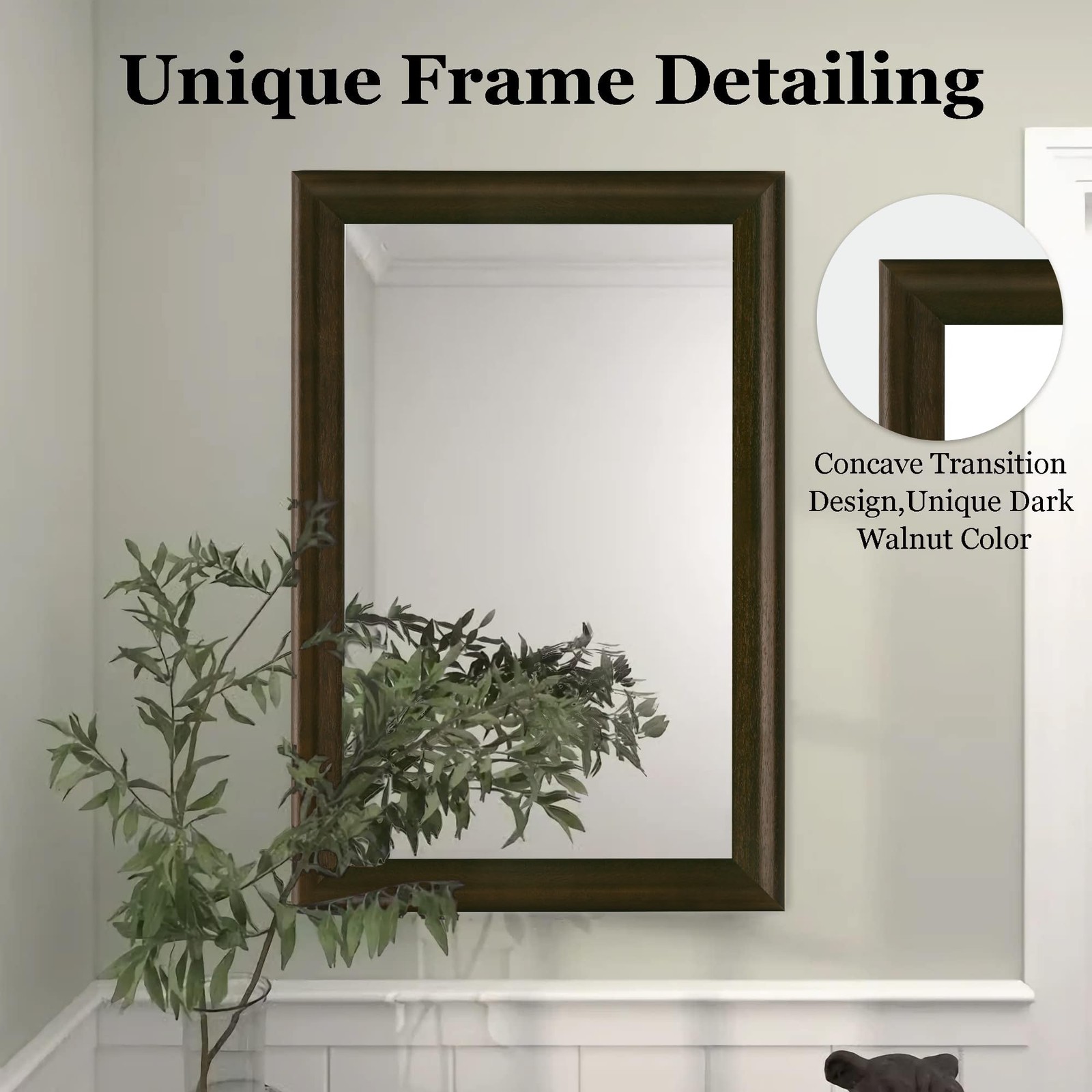 Mirror 24 x 36 inch Rustic Wood Frame Dark Walnut Bathroom CULER Wall Rectangle gallery