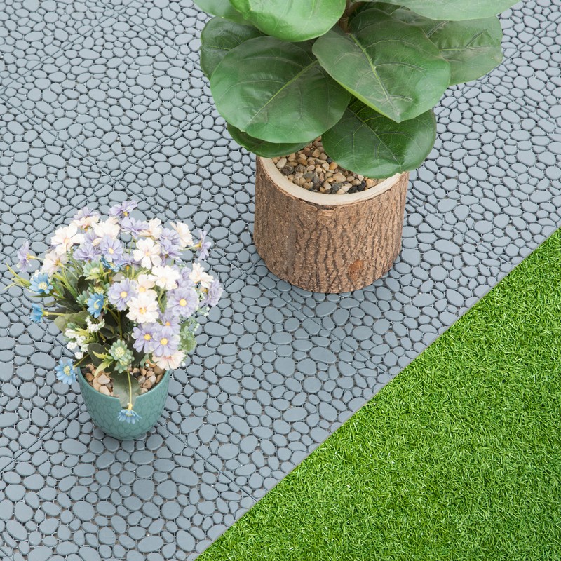Interlocking Cobbled Stone Look Garden Pathway Tiles, Floor Grass Pavers, 5 Pack gallery