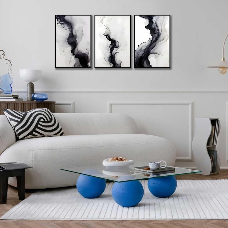 3 Pcs Black And White Simple Abstract Canvas Wall Art Black and gray Minimali... gallery