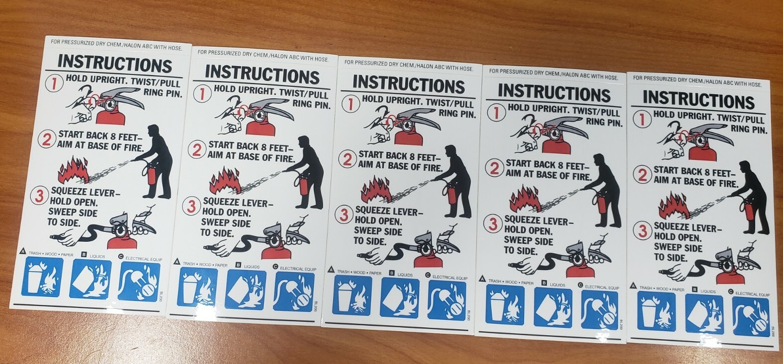 🤡🔥🧯 5 pack ABC FIRE EXTINGUISHER PICTORIAL OPERATING SIGN'S 3 X 5 1/4 🤡🔥🧯 gallery