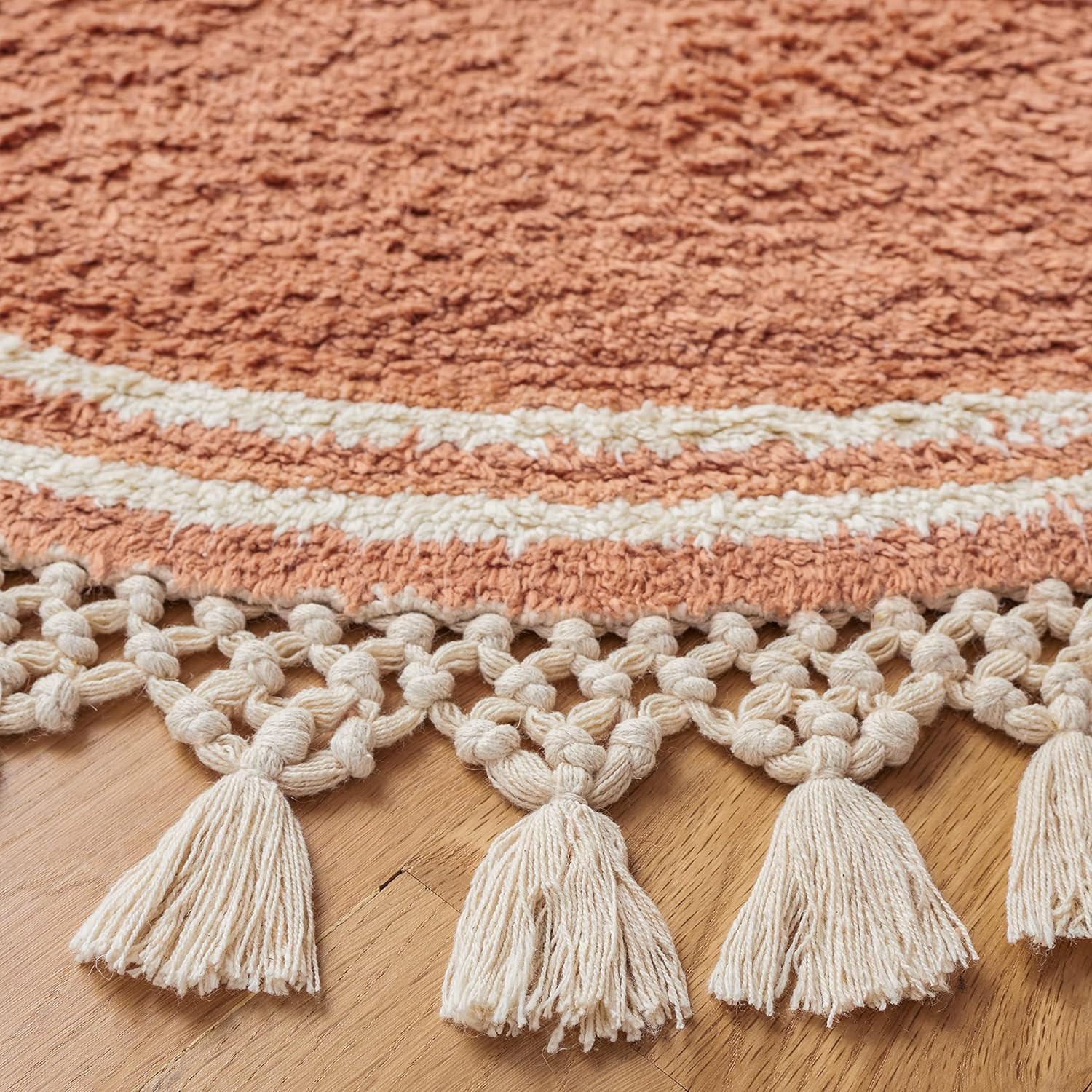 Washable Handmade Cotton Rug - 5' Round, Rust & Ivory, Easy Care, Ideal for Any gallery