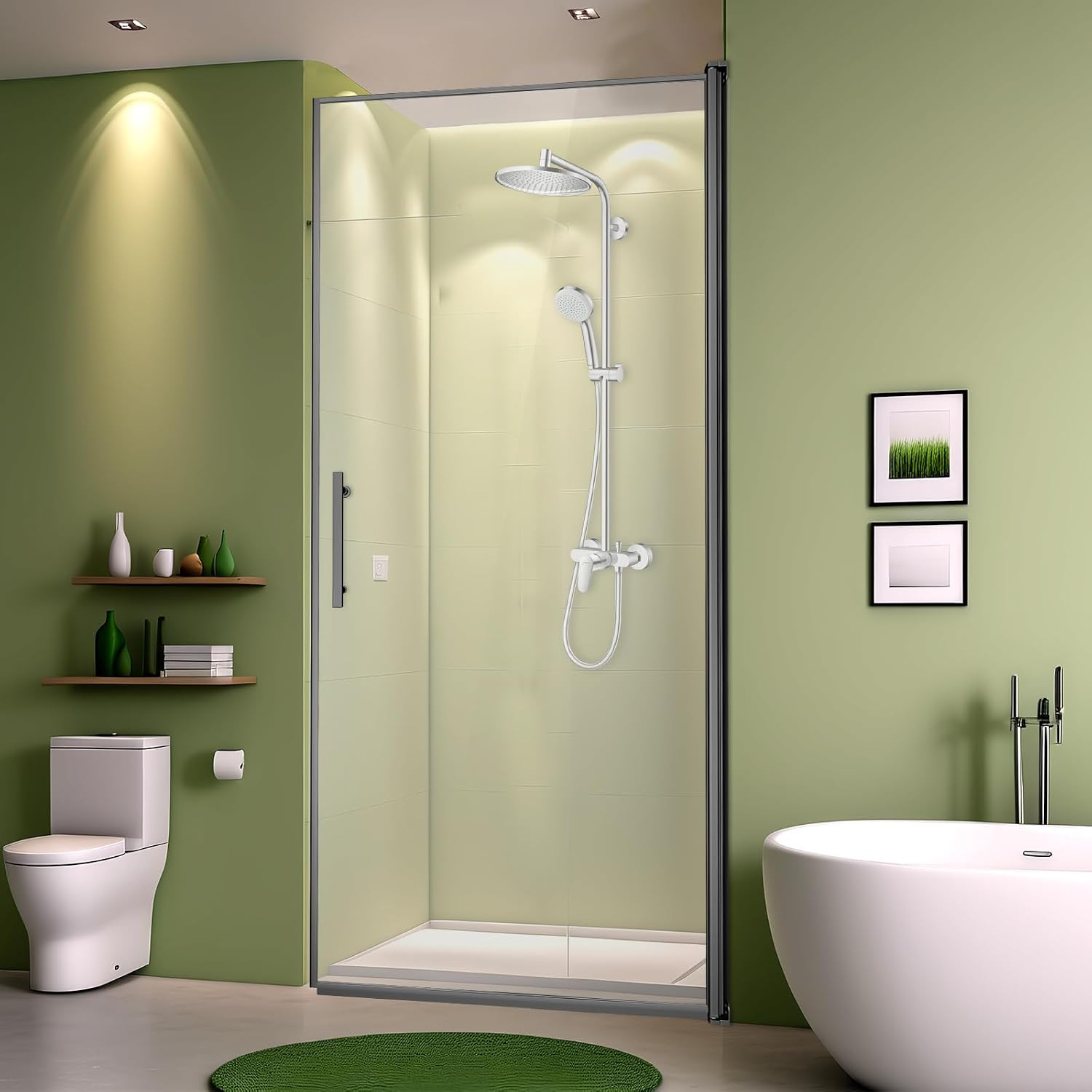 34" Wx72 H Frameless Reversible Pivot Shower Door, 1/4" Clear SGCC Tempered Glas gallery