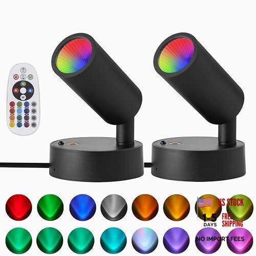 Spot Light with Remote Control Indoor, RGBW Color Changing Wall Light, Black gallery