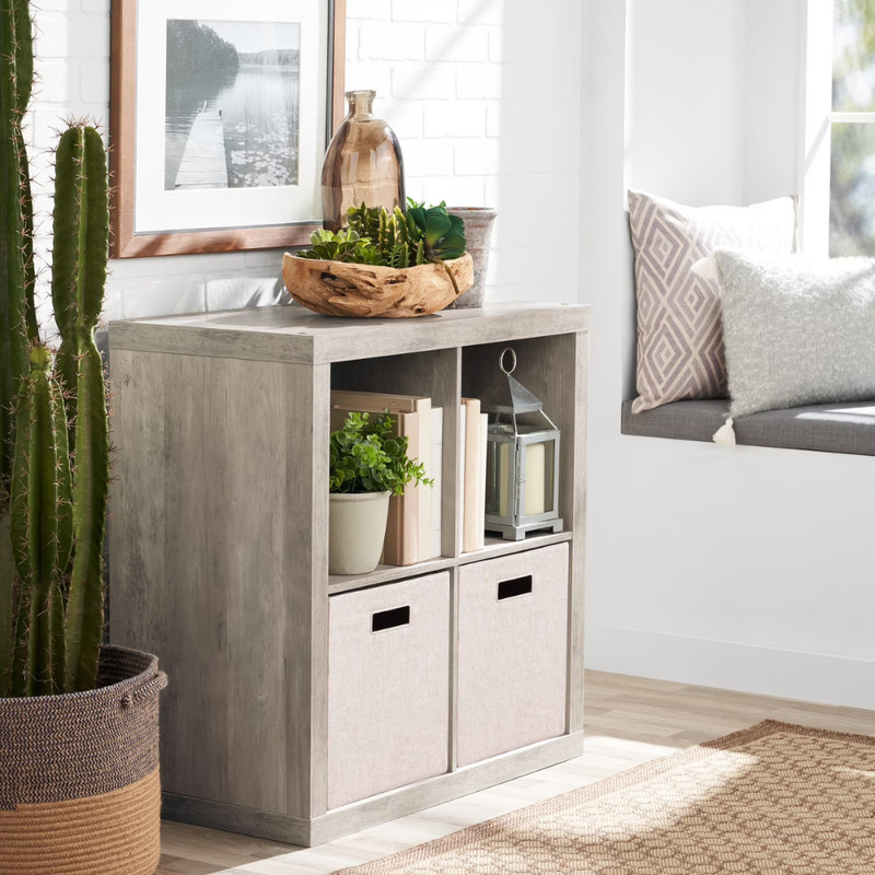 Better Homes & Gardens 4-Cube Storage Organizer, Rustic Gray Wood Display Shelf gallery