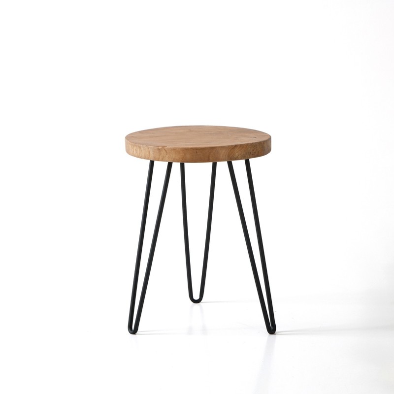 Greenage Rustic Teak Round End Table –Natural Wood Side Table Nightstand 21" H gallery