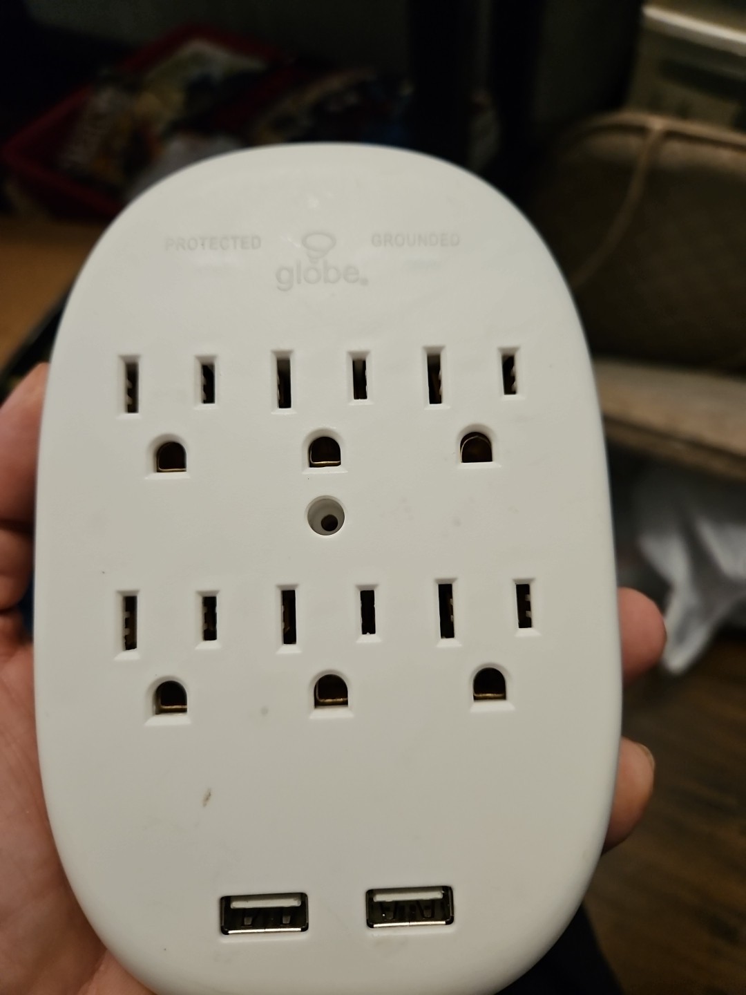 Surge 6 Outlet 2 USB Port Wall Adapter Protected & Grounded- Globe #78614 - H3 gallery