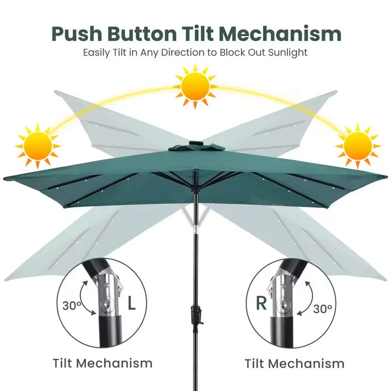 Sun-Ray 9x7 ft Rectangular Solar Lighted Market Patio Umbrella Hunter Green gallery