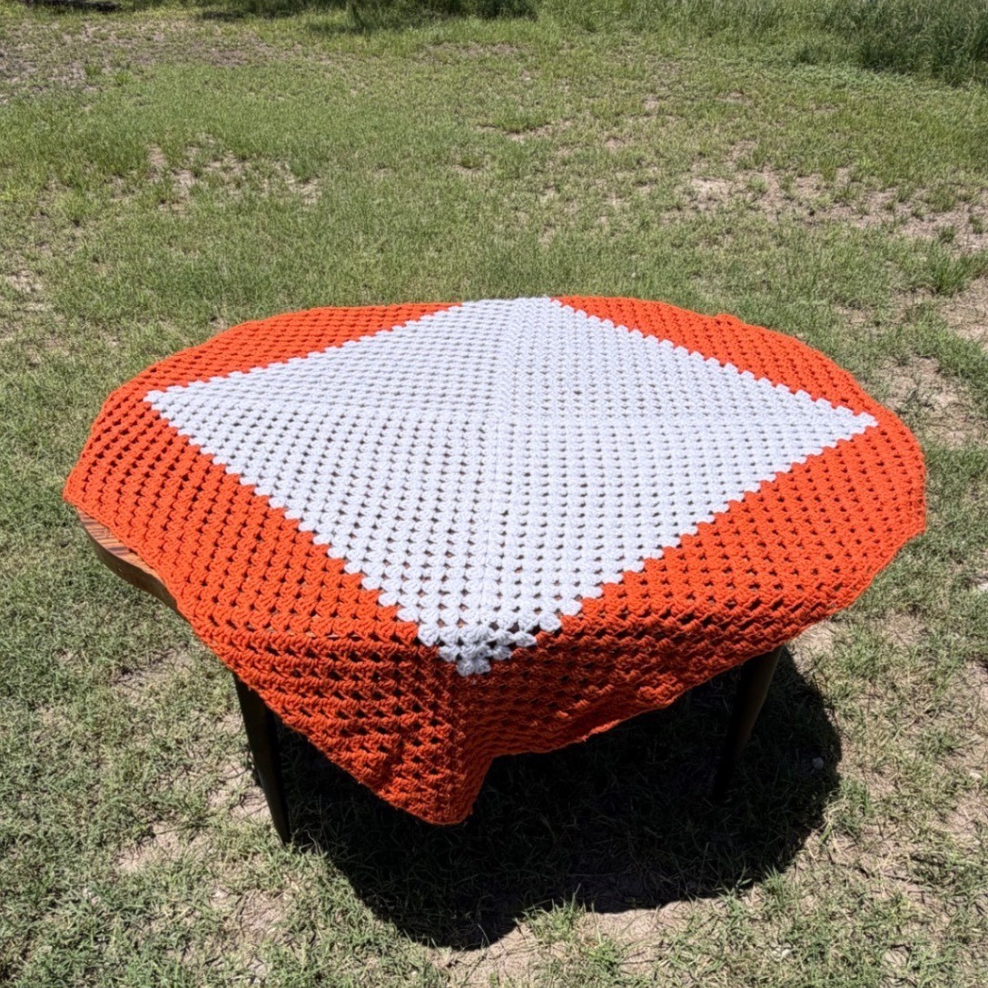 Handmade Crochet Blanket Throw Unisex Orange White Excellent Texas Colors gallery