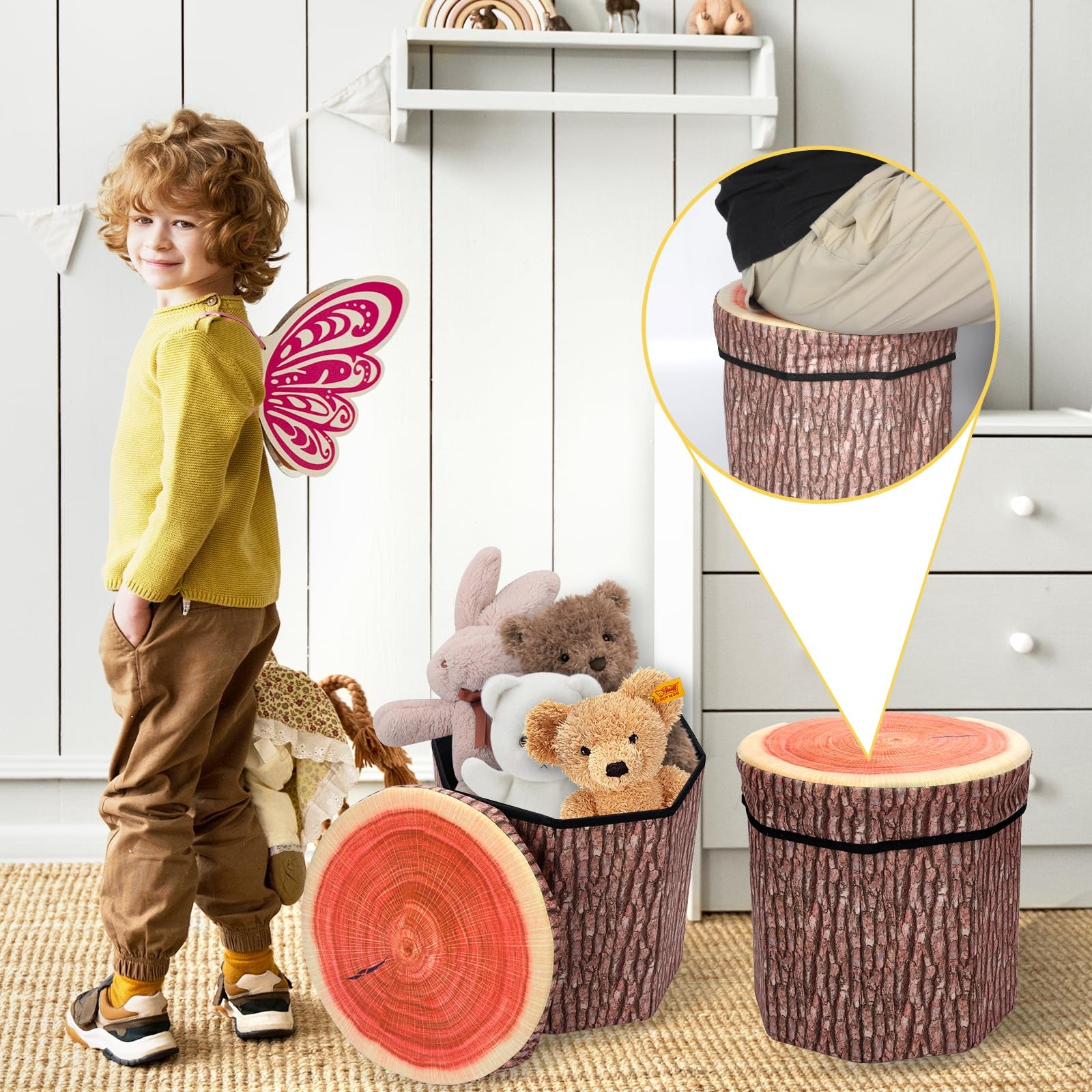 Round Storage Ottoman Cube, Tree Stump Stool, Forest Decor, Multifunctional T... gallery