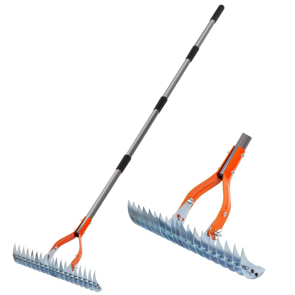 Thatch Rake for Lawn, 15Inch Dethatcher Rake with Adjustable Sectional Handle...