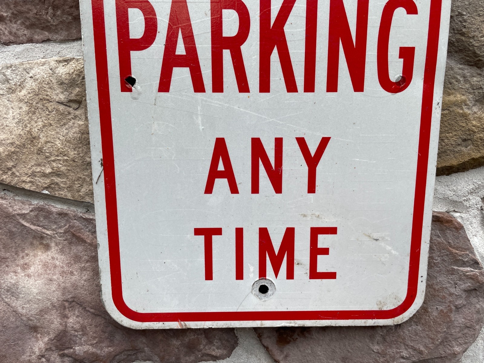 Authentic NO PARKING ANY TIME Vintage Retired Metal Street Sign 18x12 Red 2 gallery