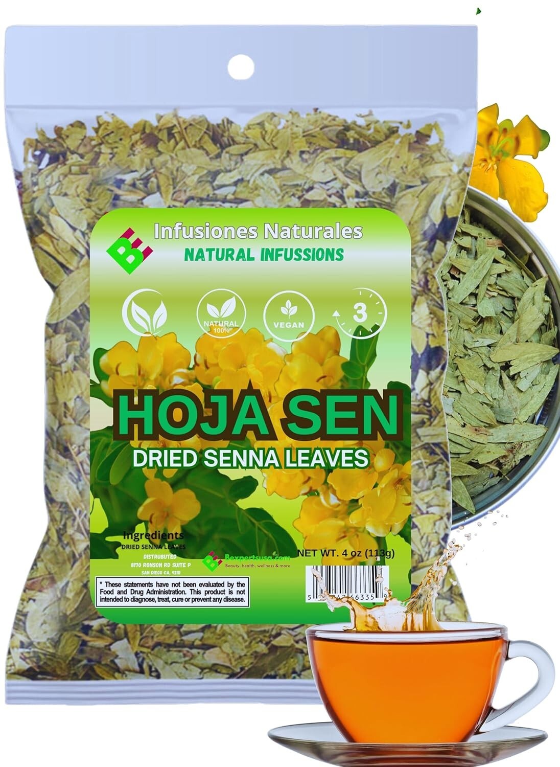 Hoja de Sen Té (Senna Leaf Tea Natural) Net Wt. 4 oz (113g) - 100% Natural,Vegan gallery