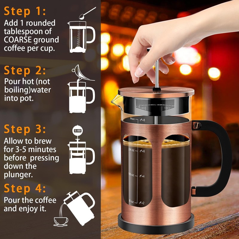 French Press Coffee Maker (34oz 1Quart 5-6Cup) Coffee Press, with 4 Filters S... gallery