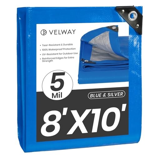 8' x 10' Waterproof Tarps 5 Mil - Multipurpose Poly Tarpaulin with 8x10ft Blue gallery