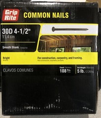5 Lb Box Grip Rite Prime Source Common Nails 30D 4-1/2″ Smooth Shank 30C5 5lb