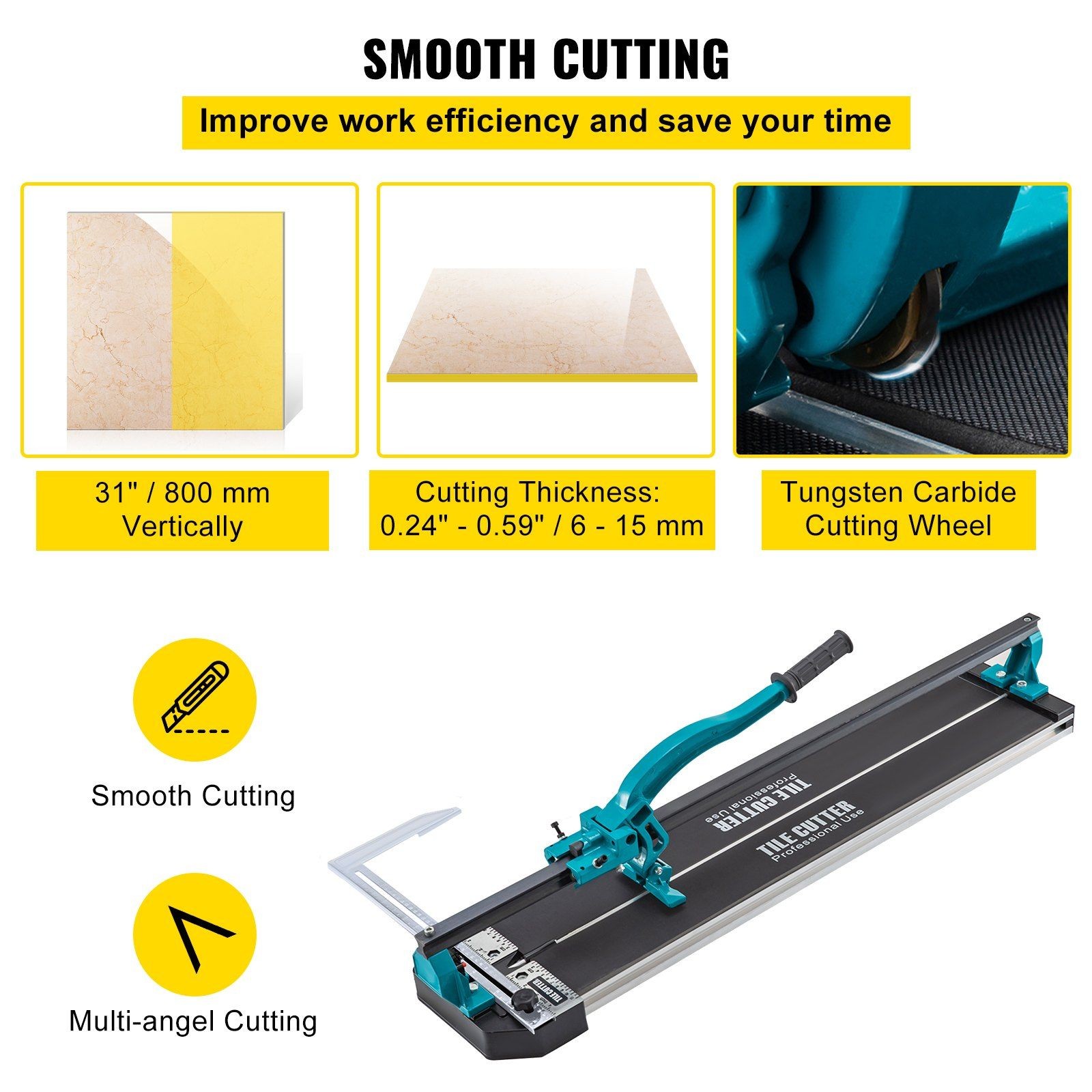 Precision 31in Tile Cutter w/ IR Laser, 6–15mm Thickness, Ergonomic Grip gallery