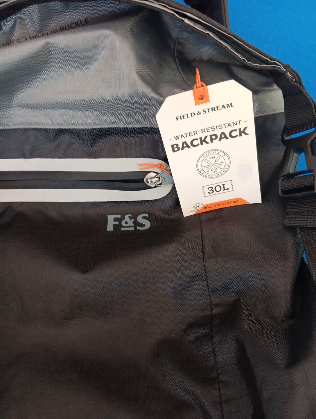 F&S Water Resistant Roll-Top Closure Backpack, Black/Gray 2
