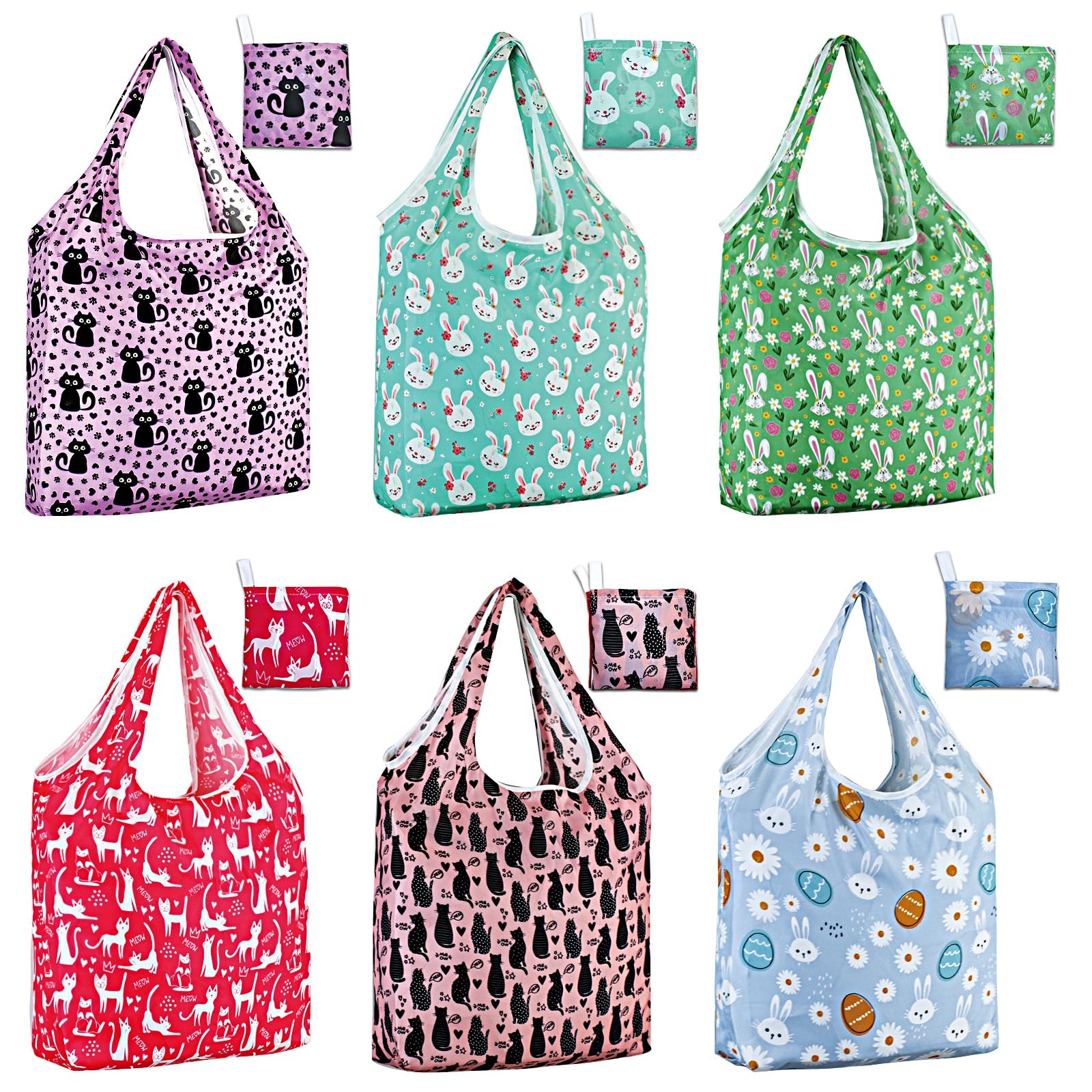 6 PCS Eco Friendly Reusable Grocery Bags Lightweight Durable Washable gallery