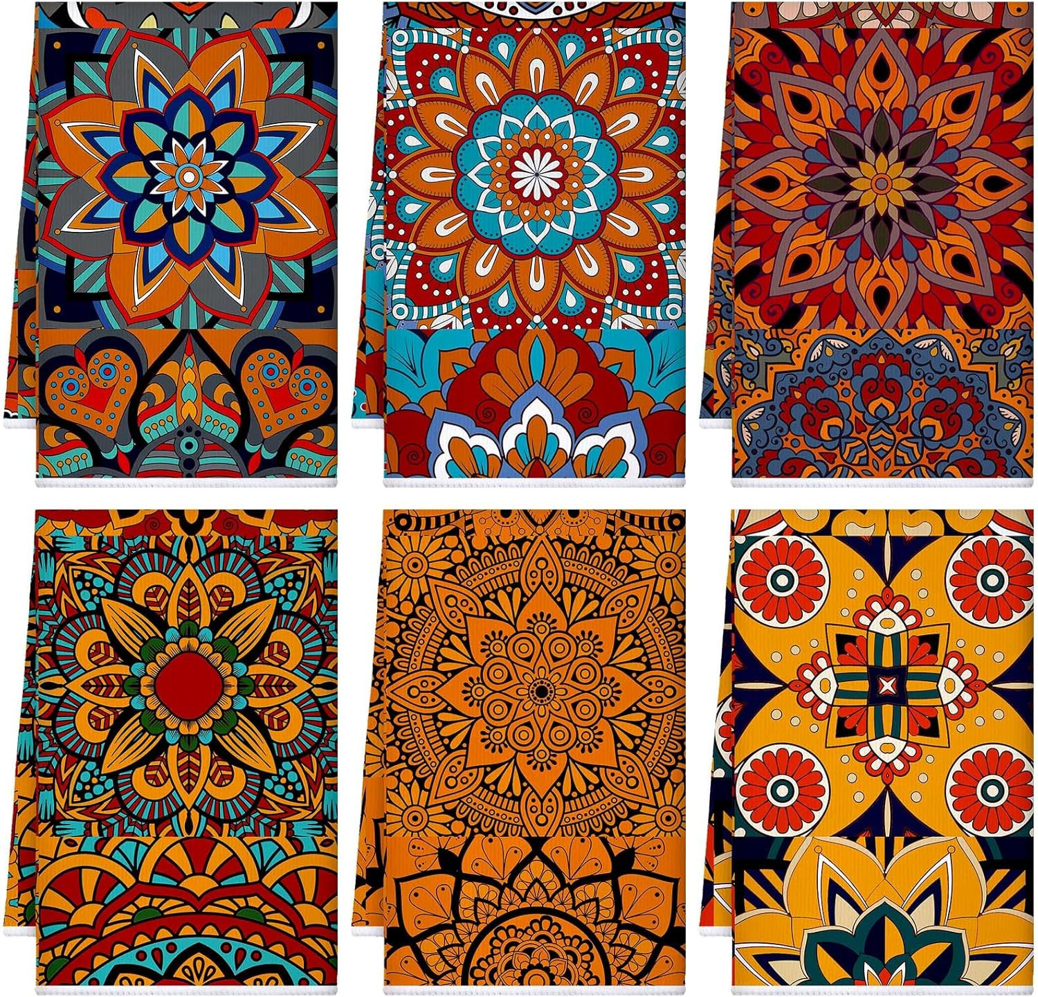 Sratte 6 Pcs Mandala Boho Kitchen Towels Bohemian Geometric Decorative Hand Towe gallery