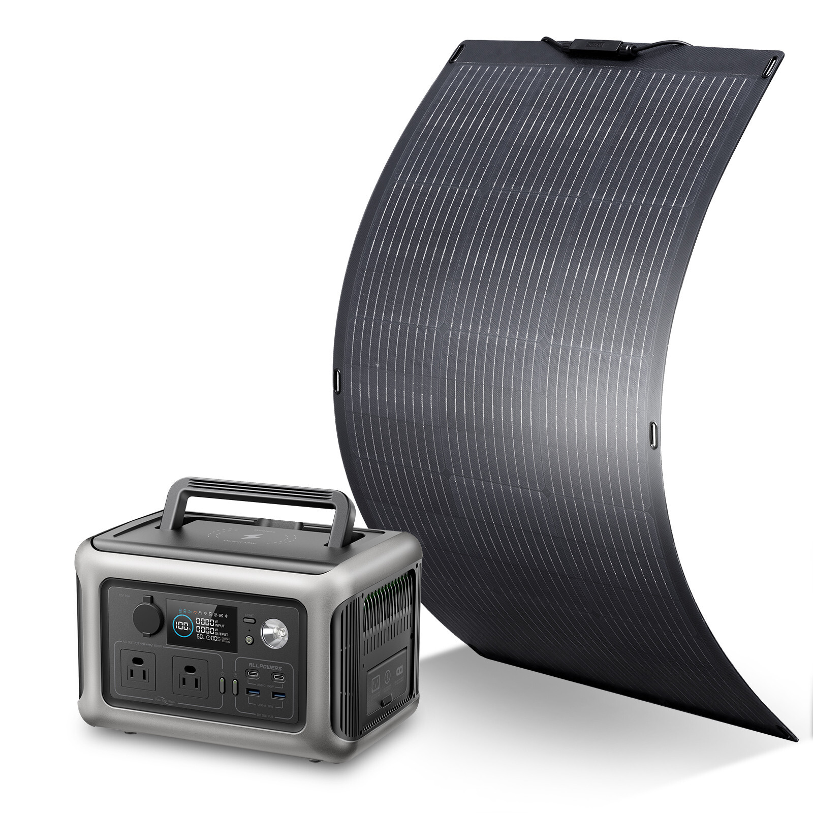 600W Portable Power Station Generator LiFePO4 Battery 100W Flexable solar panel gallery