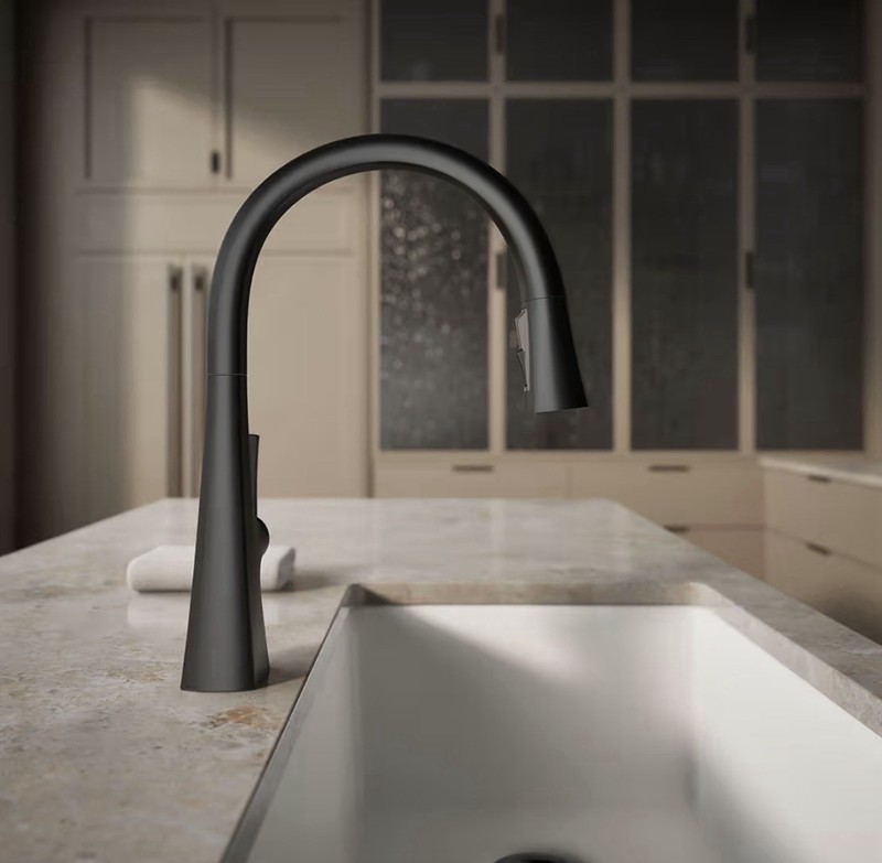 Kohler Graze Pull-Down High Arc Single-Hole Kitchen Faucet Matte Black 22062-BL gallery