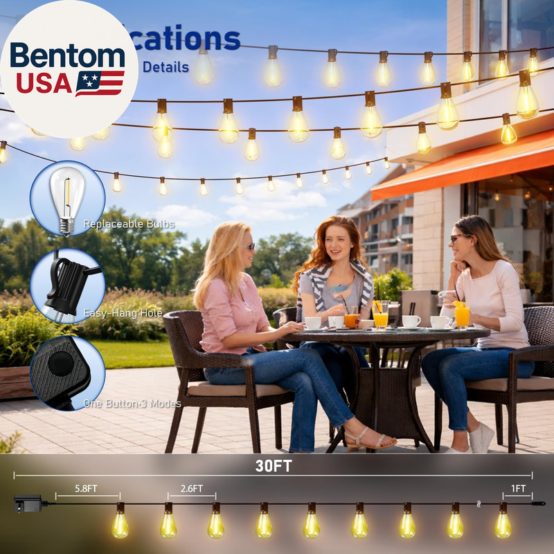 30FT LED Outdoor String Lights with Remote, One Continuous Strand Patio Lights w gallery
