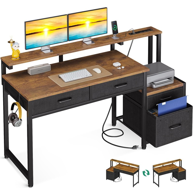 Home PC Computer Desk Work Study Table with Printer Space & File Drawers Cabinet gallery