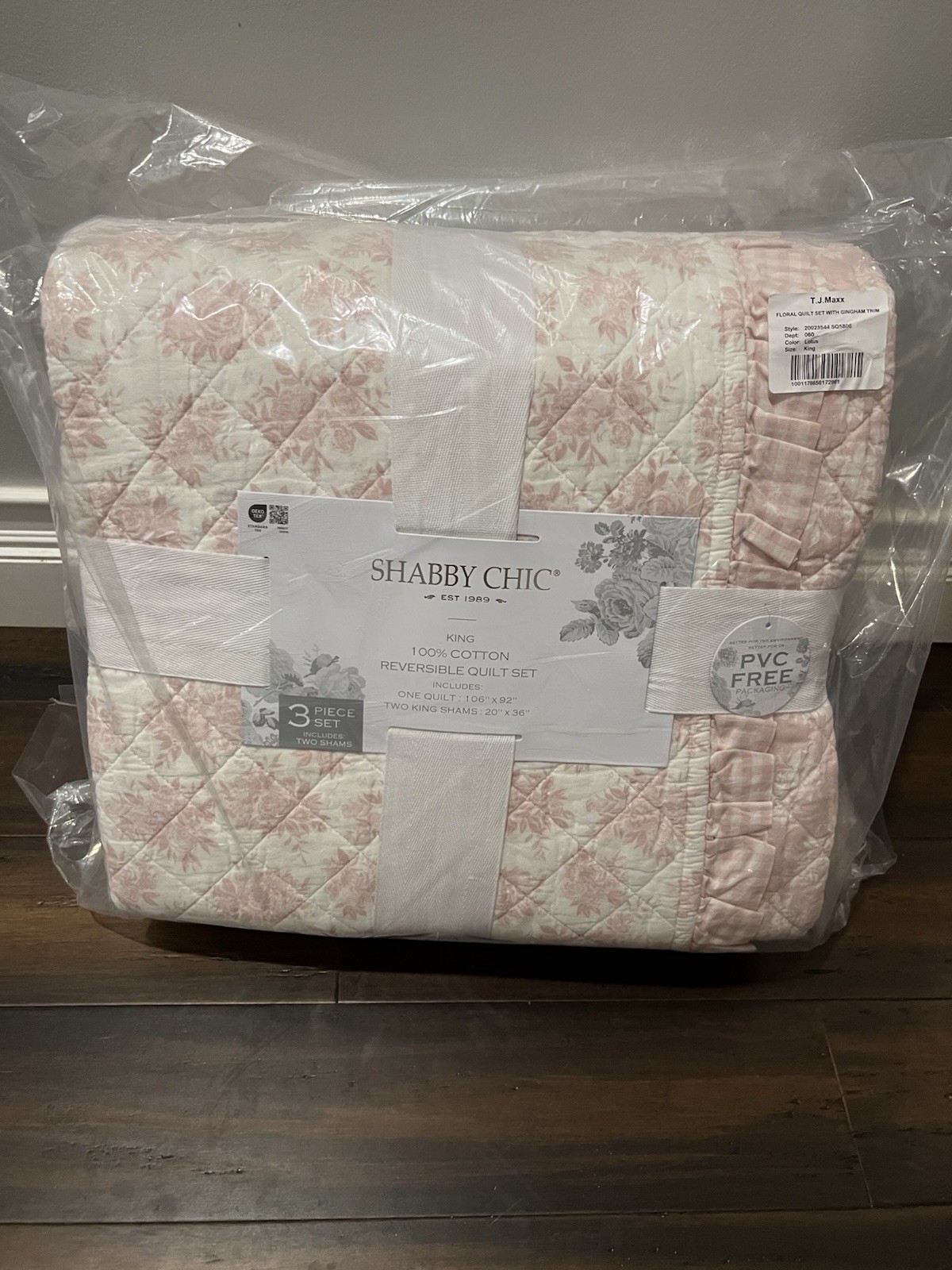 Shabby Chic King Reversible Quilted 3-Piece Quilt Set Pink White Floral 106x92 gallery