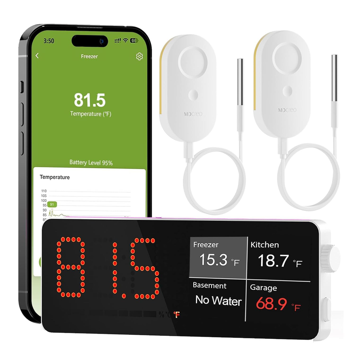 WiFi Refrigerator Thermometer Alarm with Digital Monitor Hub, App and Em gallery