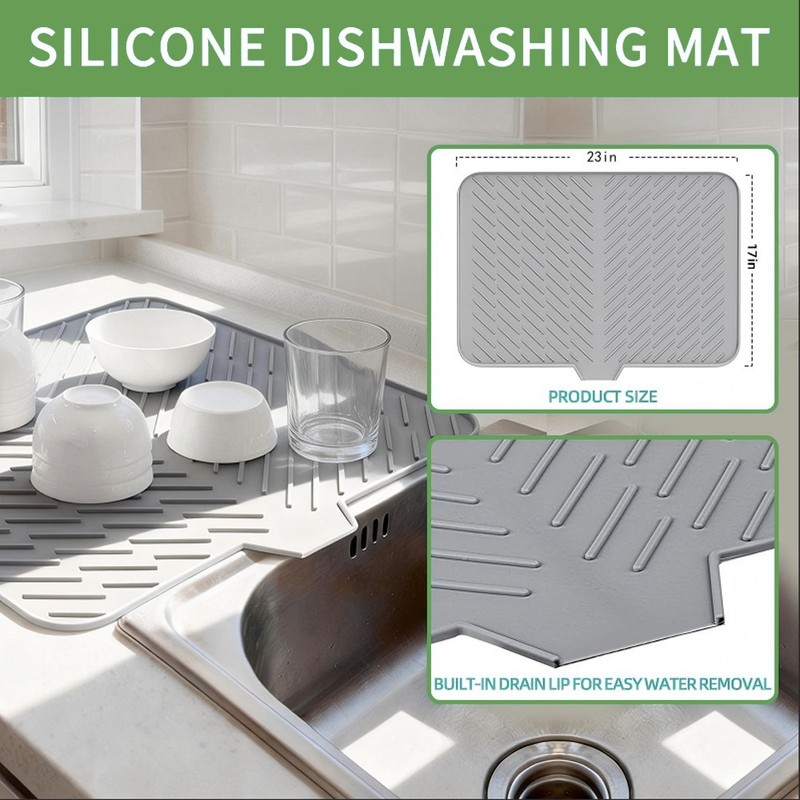 Silicone Large Size Dish Drying Mat with Built-in Drain Lip Dish Drainer Mats gallery