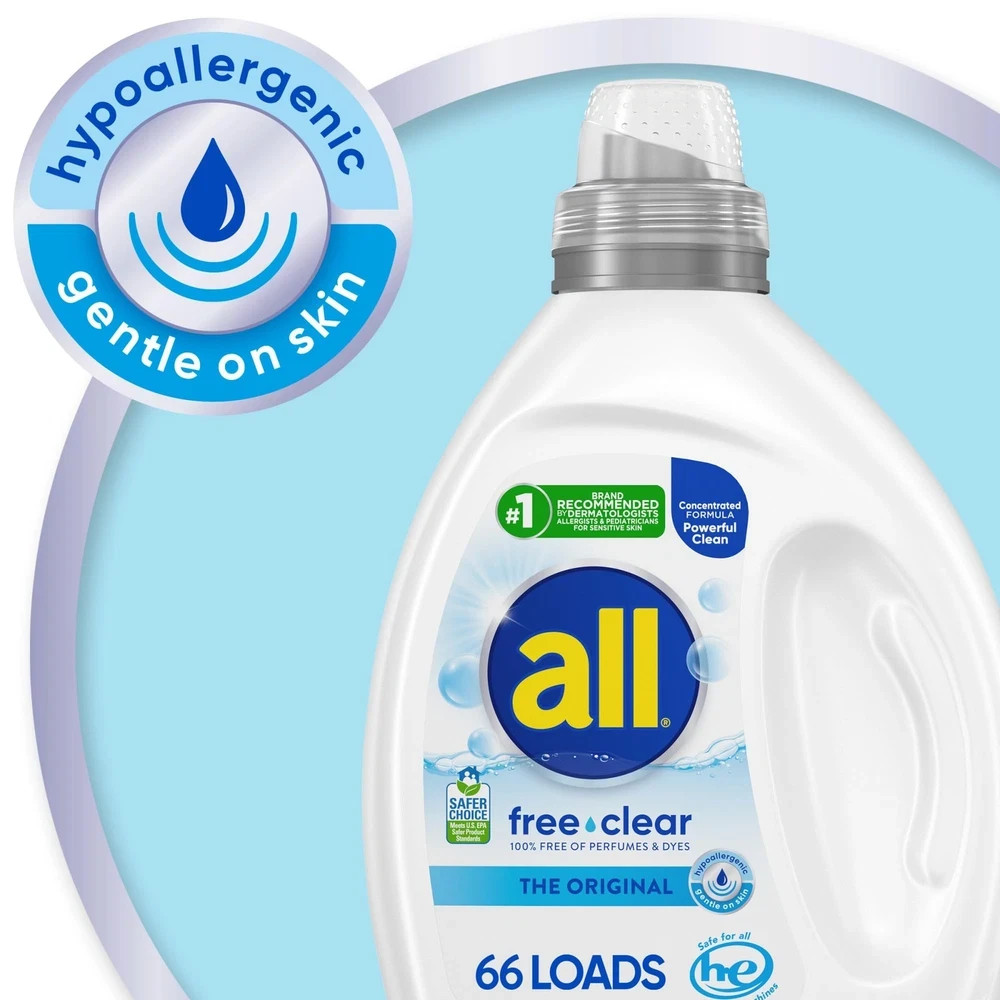 All Liquid Laundry Detergent Free Clear for Sensitive Skin Unscented 50oz gallery