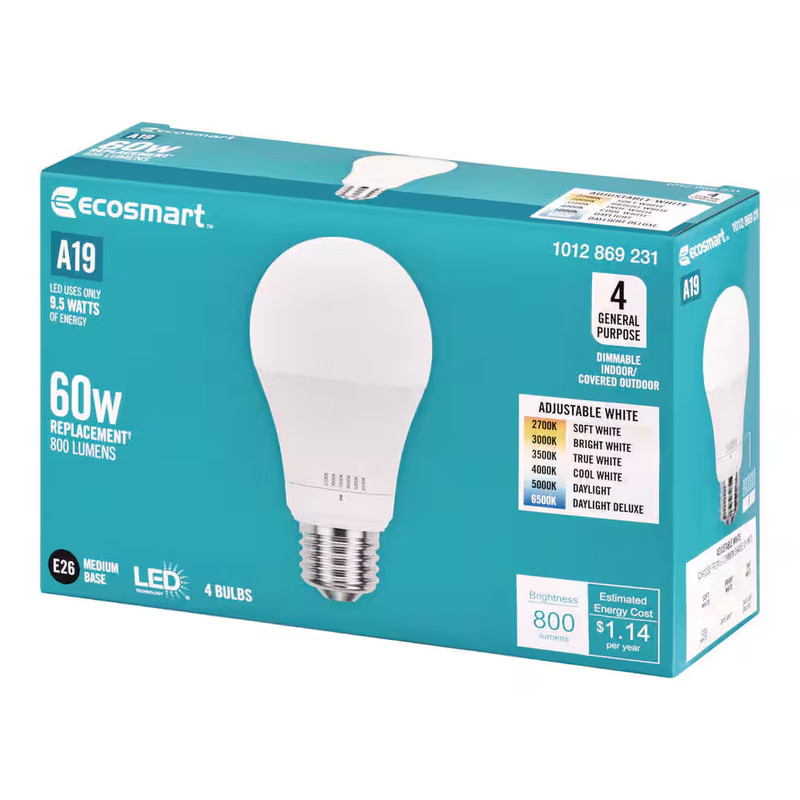 60-Watt Equivalent A19 E26 Base Dimmable LED Light Bulb with Selectable Color Te gallery