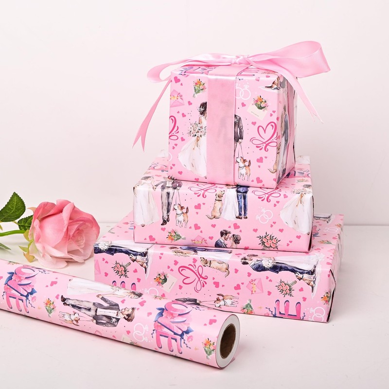 Vnaaem Reversible Wedding Wrapping Paper 1 Count (Pack of 1), Pink gallery
