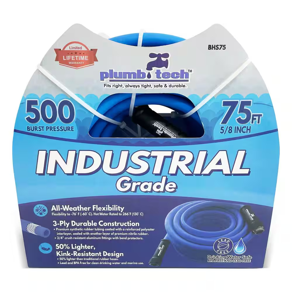 5/8 In. Dia. X 75 Ft. Industrial Grade Dual-Purpose Blue Synthetic Rubber Hose, gallery