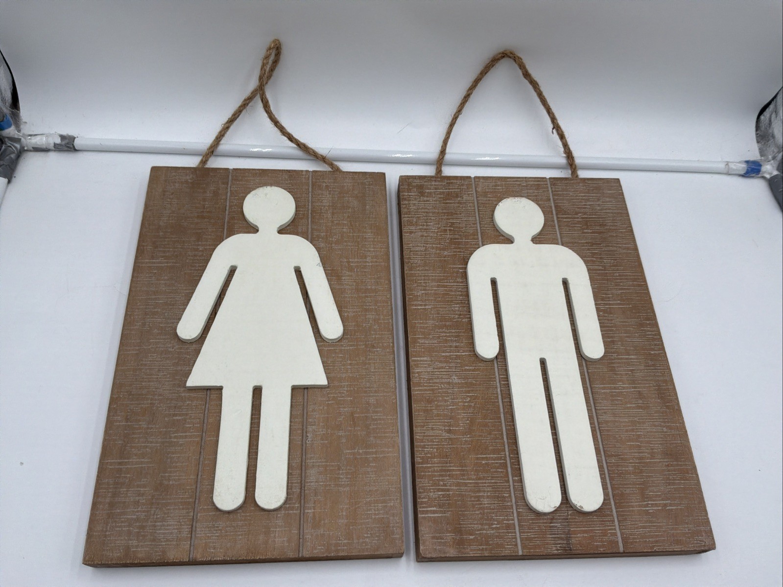 Hobby Lobby Rustic Bathroom Wall Signs Set of 2 Men/Women Restroom MDF 14”x 9” gallery
