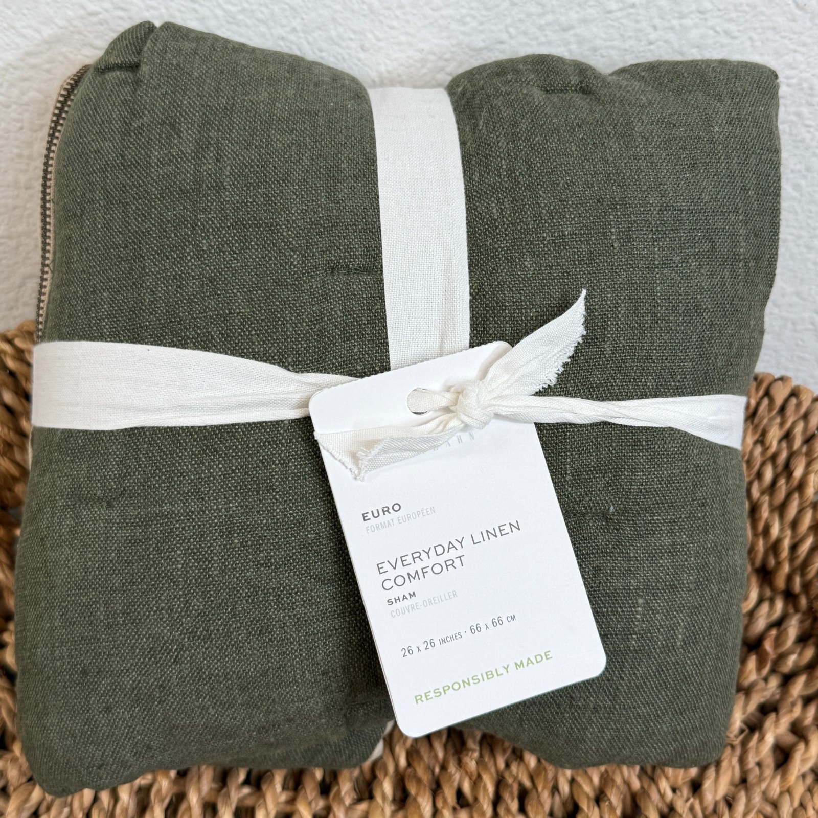 POTTERY BARN EVERYDAY LINEN COMFORT QUILTED PILLOW SHAM (1) EURO LODEN GREEN gallery