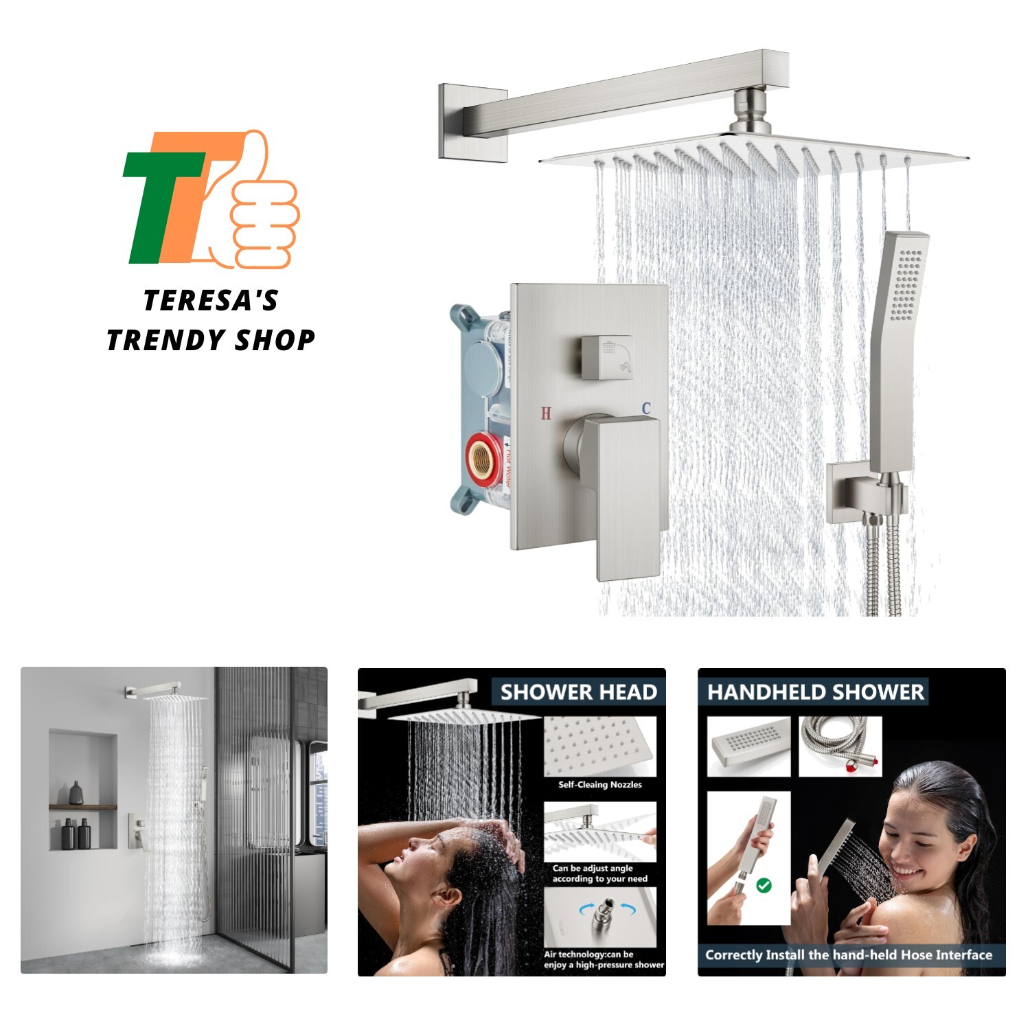 Shower Faucet Set Rain Shower System with Handheld Spray Bathroom Shower Comb... gallery
