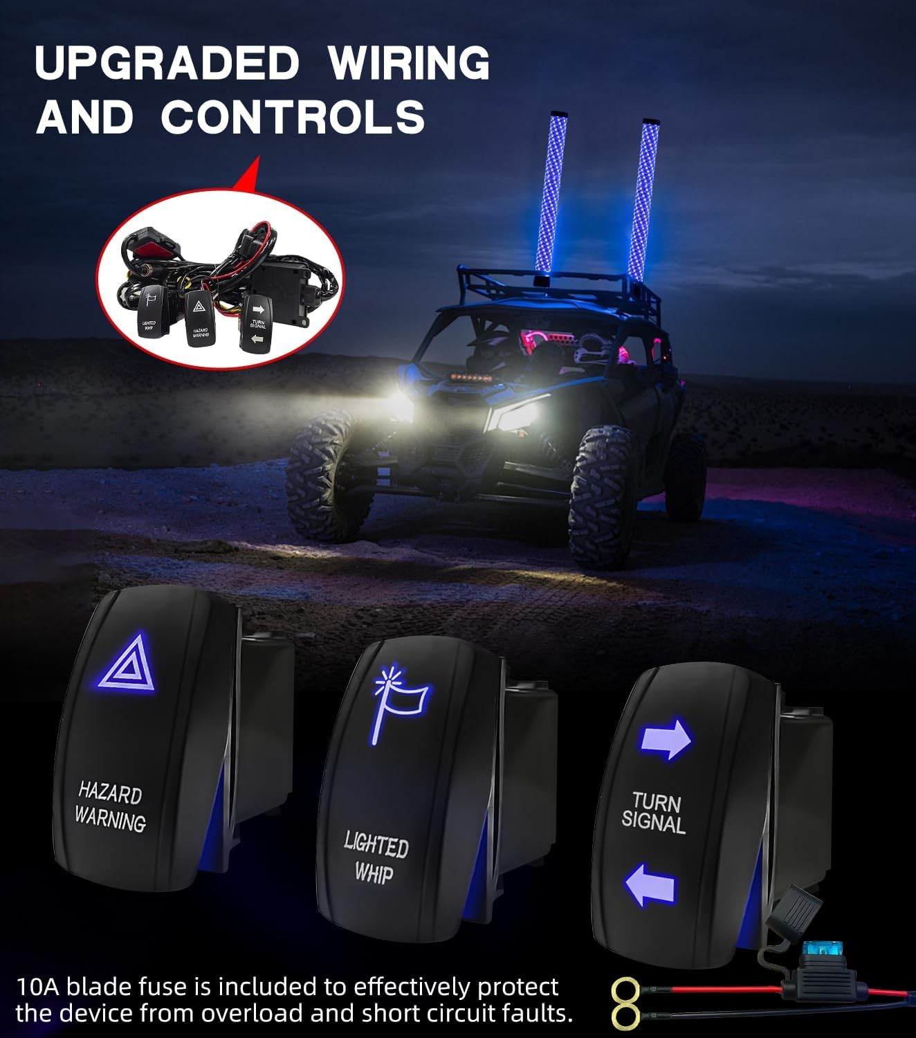 ZIMABLUE 2FT Fat Whip Lights 2PC App Remote RGB Chasing 3 Switchs gallery