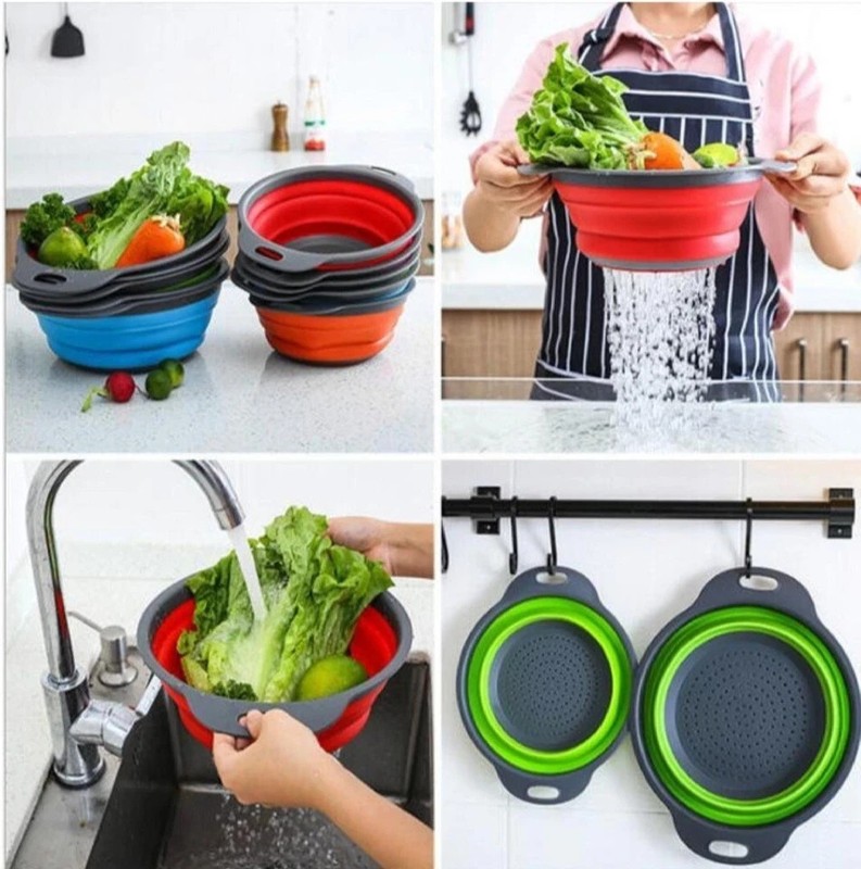 Collapsible Silicone Colander- Large And Small Silicone Kitchen Strainer(Orange) gallery