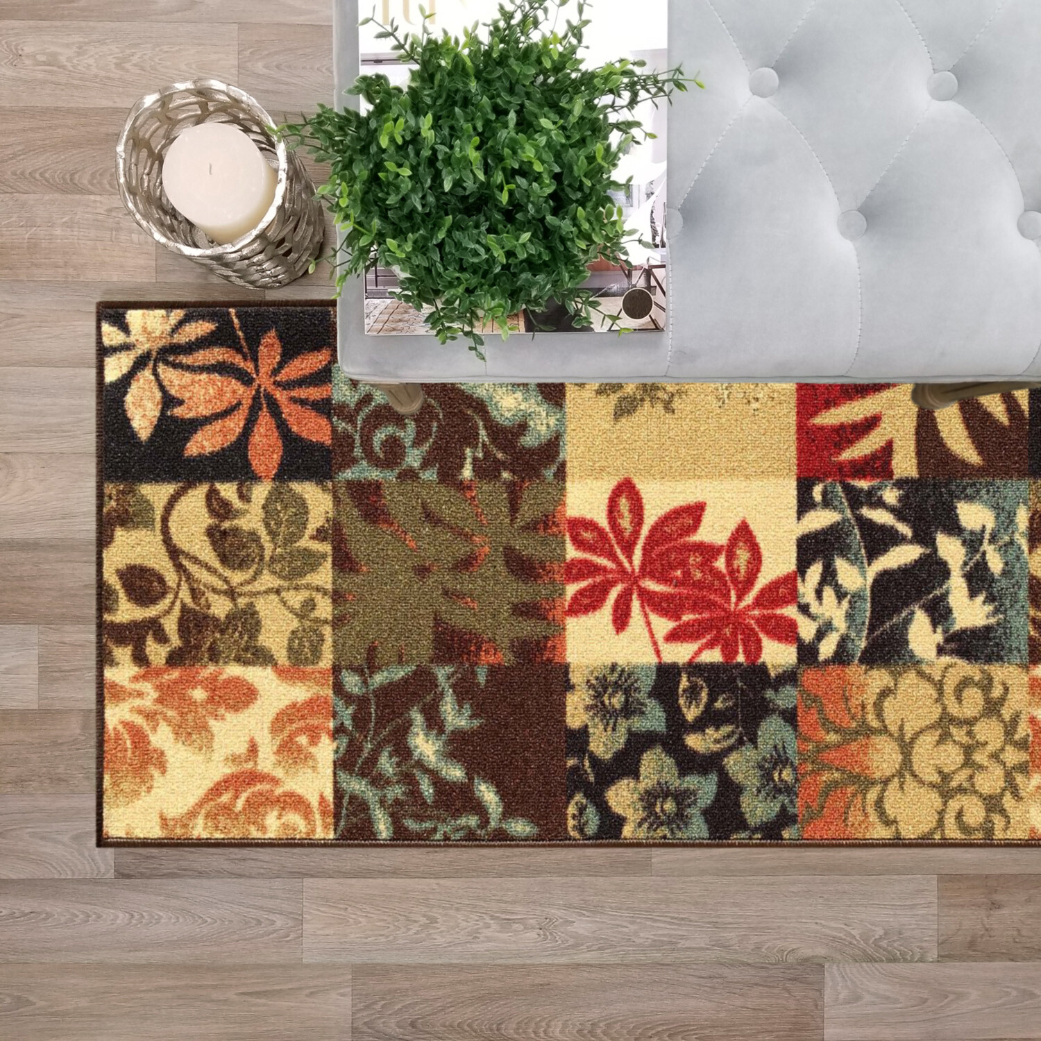 Custom Size Stair Hallway Runner Rug Rubber Back Non Skid Brown Floral Boxes gallery