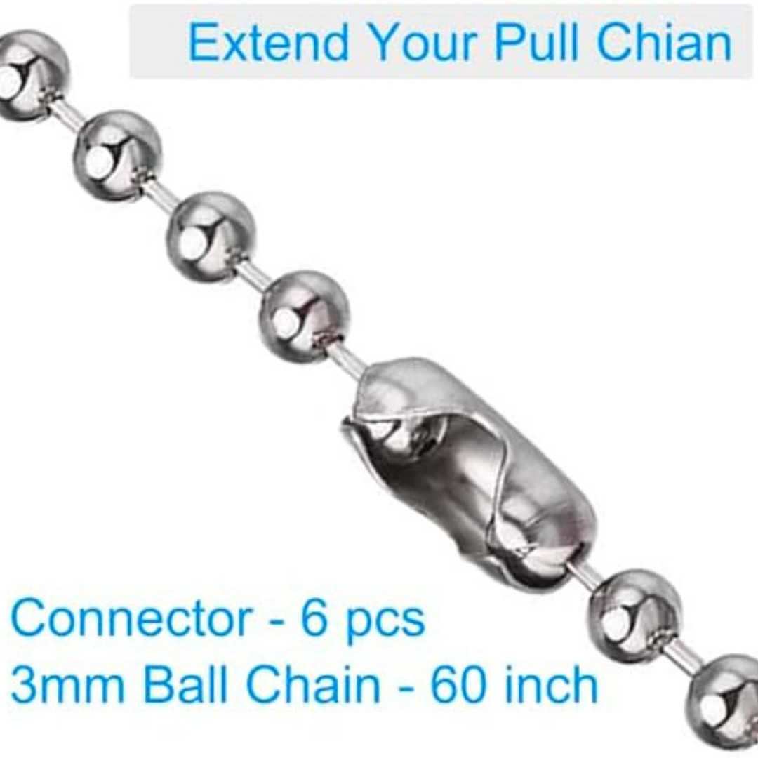 60 In Ceiling Fan Pull Chain Extension Silver 3mm Stainless Steel Ball Chain Set gallery