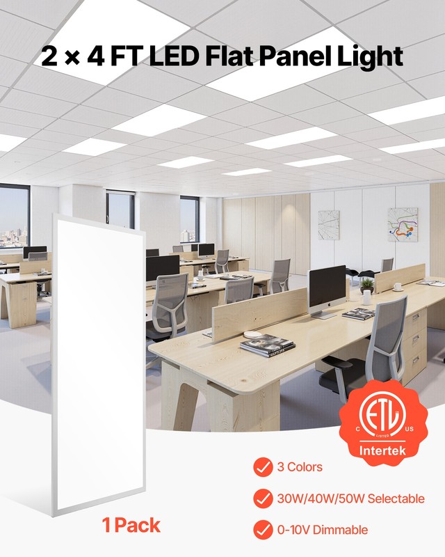 VEVOR 2x4 FT LED Flat Panel Light 7800LM 50W Ceiling Fixture 4000K/5000K/6000K gallery