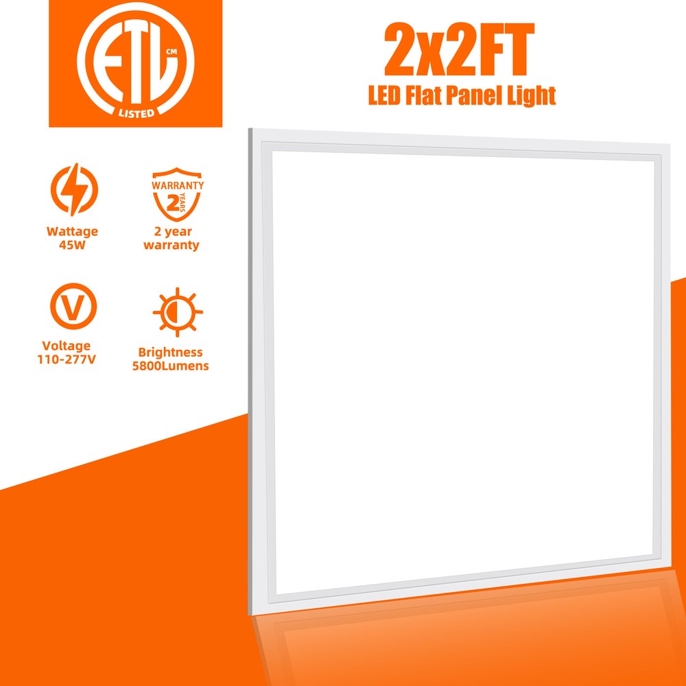 2 Pack 2x2 LED Flat Panel Light Drop Ceiling 0-10V Dimmable,100-277V, ETL Listed