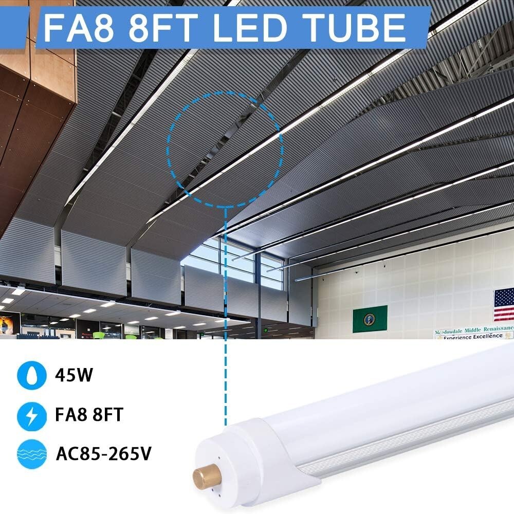 ONLYLUX 8Ft Led Bulbs, 12 Pack 96" 45Watt FA8 Single Pin LED Tube Lights 5400LM gallery