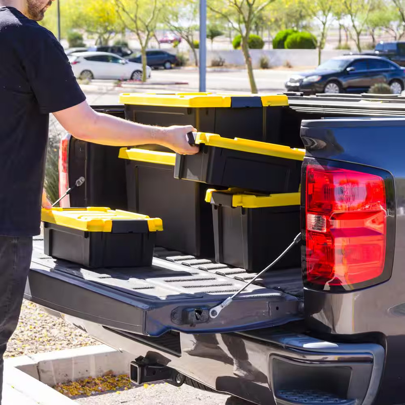 3 Gal. Heavy-Duty Stackable Storage Tote, Black with Yellow Lid (Set of 5) gallery