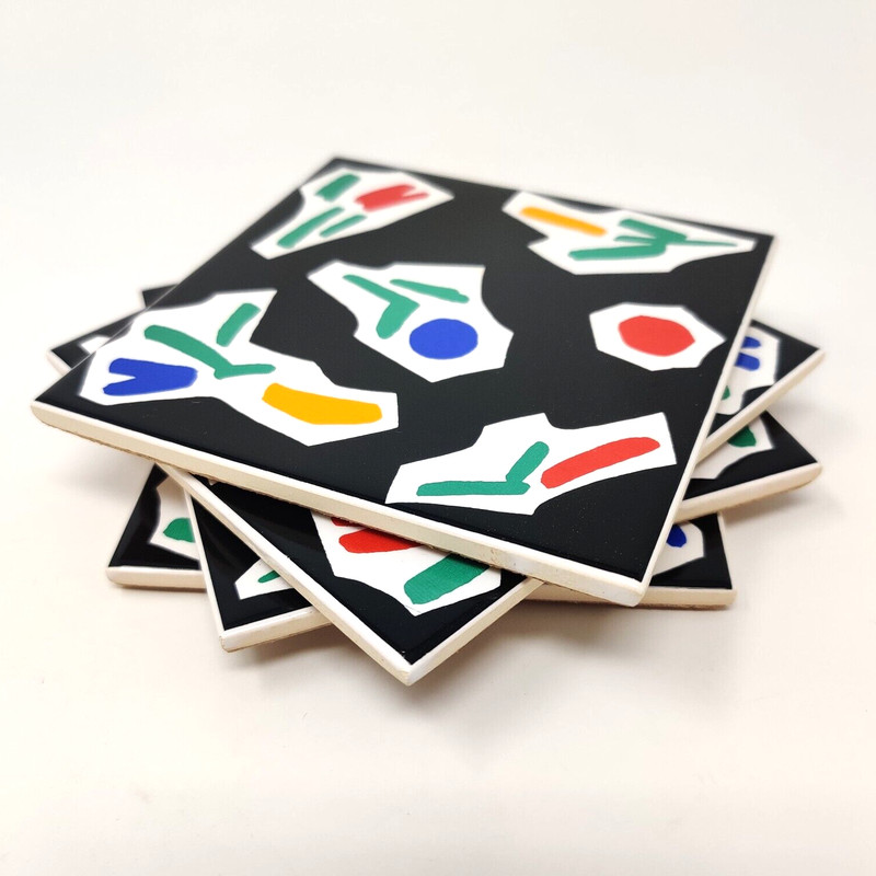 4x Block L. Silva Ceramic Tile Coasters Trivet Cork Retro Modern Pop Art 80s 90s gallery