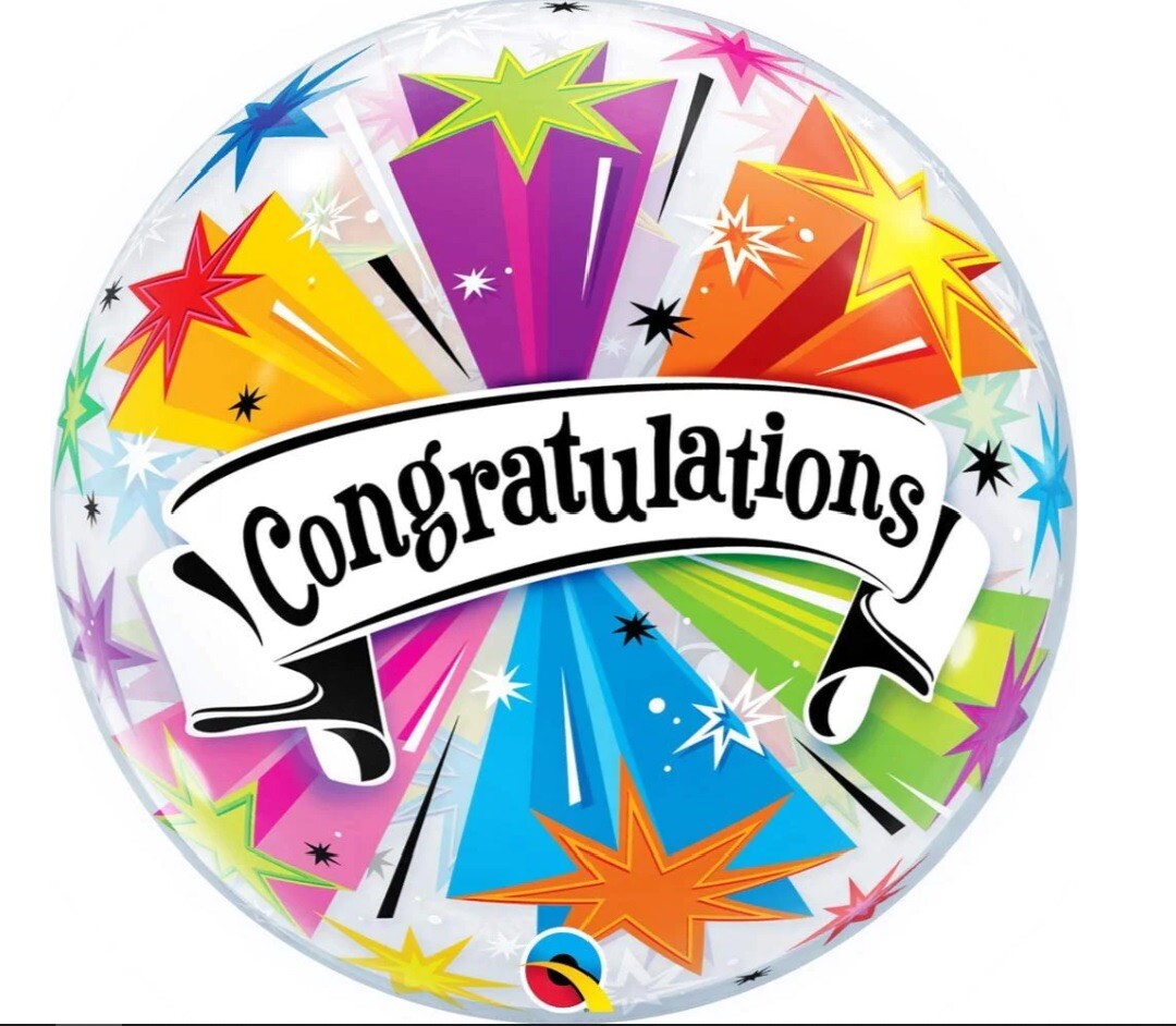Qualatex Bubbles Congratulations Stars Balloon Helium/Air 22” SOLD UN-INFLATED gallery