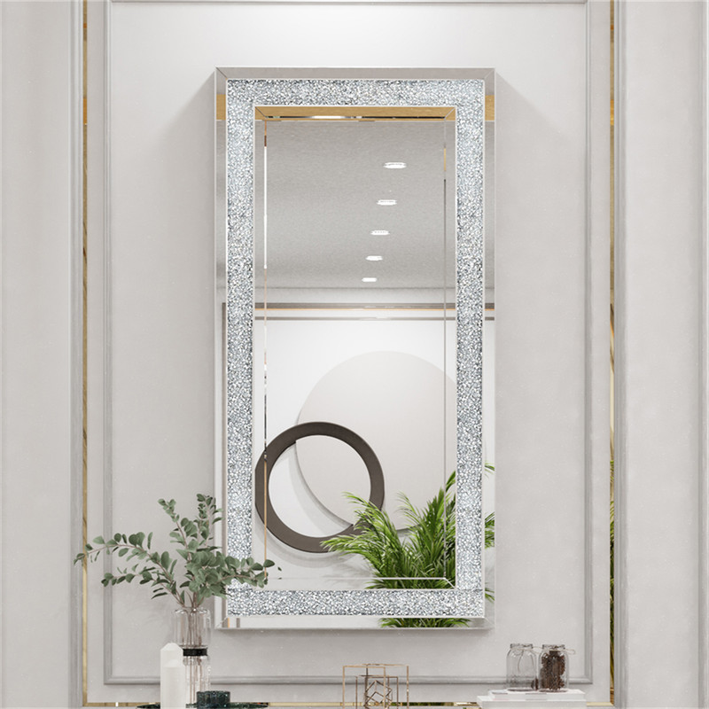 Large Crystal Crush Diamond Rectangle Silver Mirror Wall Hang Frameless Mirror gallery